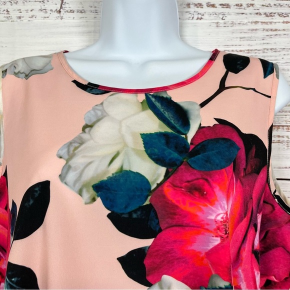 CeCe Pink Floral Rose Sleeveless Tunic Blouse - Picture 2 of 12